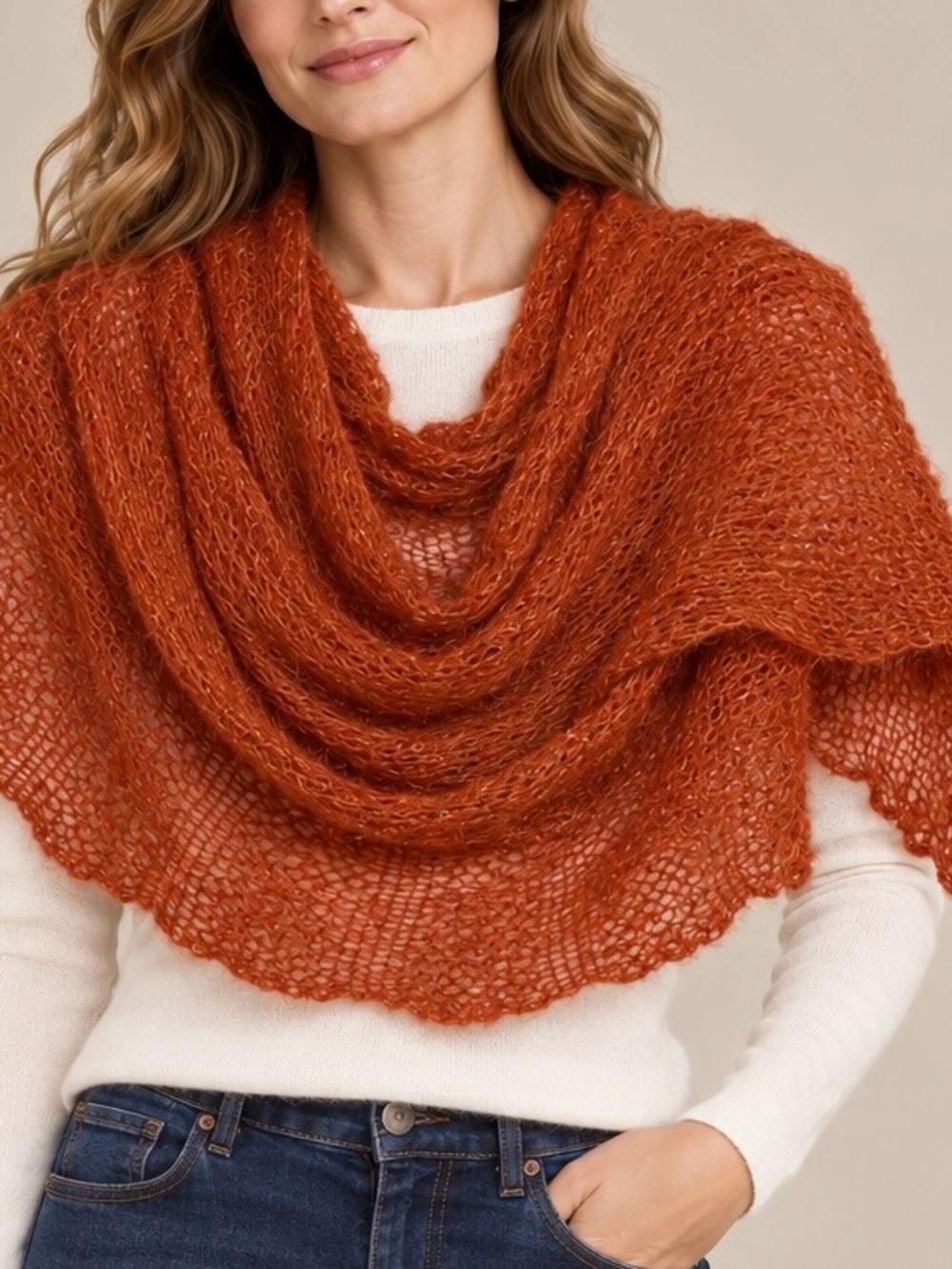Nardi & Tagliaferri Rust Orange Mohair Blend Long Scarf Made in Italy